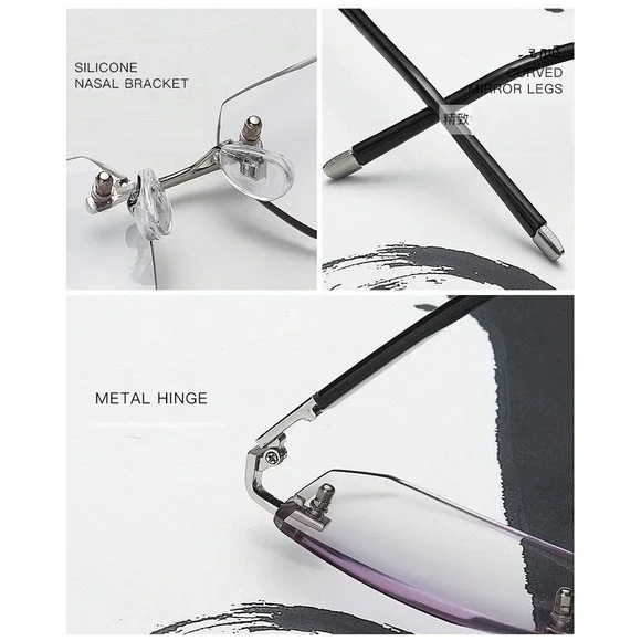 Mens Rimless Rectangular Sunglasses Clear Lens Eyewear Blue Light Retro‎ Classy - Picture 3 of 9